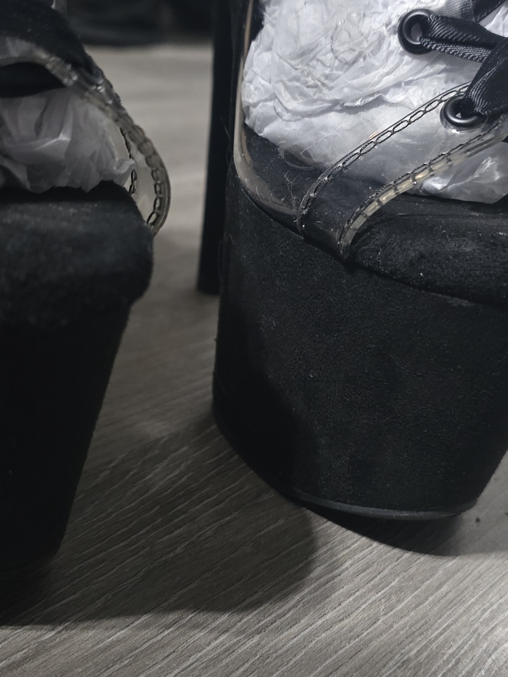 Clear Lace-Up Platform Heels in Black - Women's Fashion Boots - Picture 5 of 6
